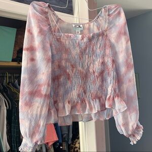 Future Collective Tie-Dye Smocked Long-Sleeve Crop Top